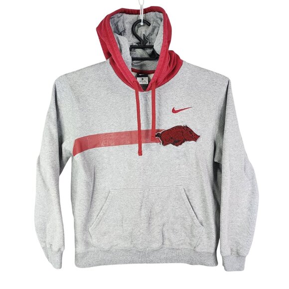 Mens Gray & Red Nike Arkansas Razorbacks Hoodie Sweatshirt Long Sleeve Size M - Picture 1 of 10